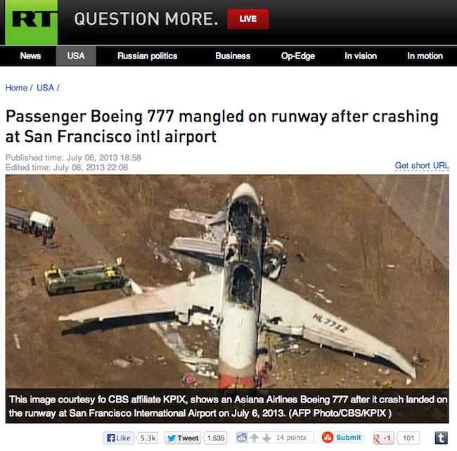 Russia Today San Francisco Crash