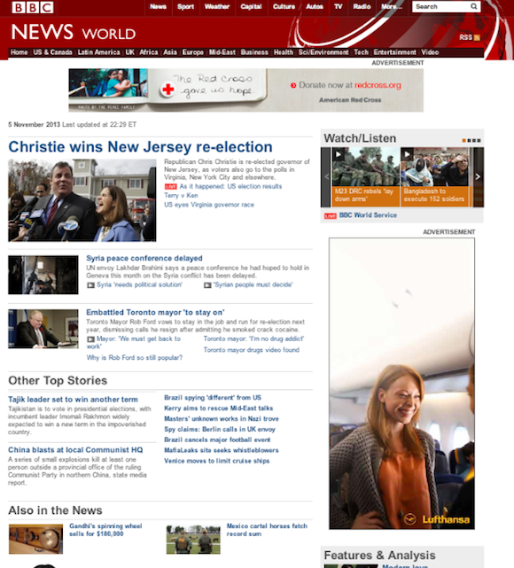 BBC Homepage Screen Shot, 11PM ET, 11-5-13