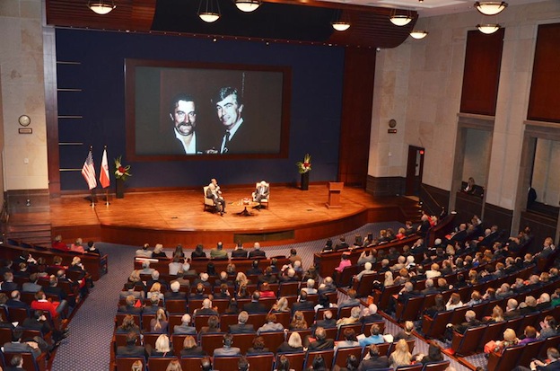 From the balcony, interview with President Walesa by former Senator Christopher Dodd. Credit: Polish Embassy.