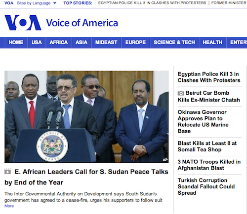 Voice of America English homepage does not show any news on U.S. judge's NSA phone spying ruling as of 12:30PM ET, Dec. 27, 2013.