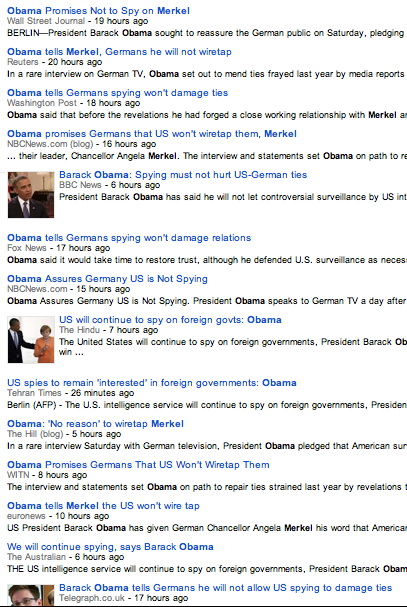 Partial Google Search Results for Obama German TV Interview