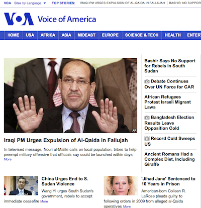 VOA Homepage Top News, 4:39PM ET, Jan. 6, 2014.