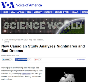Bad Dreams Study from Canada takes precedence at Voice of America over President Obama's comments on Ukraine