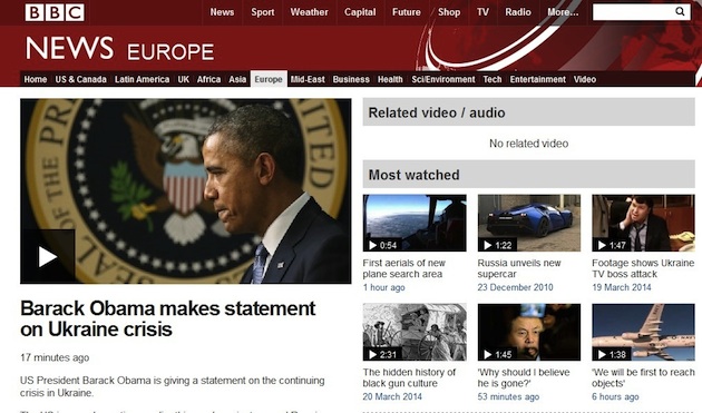 03-20-14. BBC World Homepage, Obama-Ukraine Live