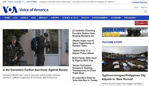 03-20-14 10.50AM EDT, VOA Homepage. Still No Link or Mention of Obama Statement