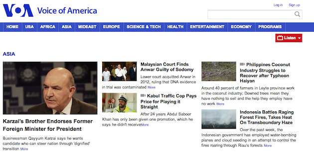 VOA Asia News Screen Shot 2014-03-07 at 9.08PM EST. VOA Asia News Page is still not being updated.