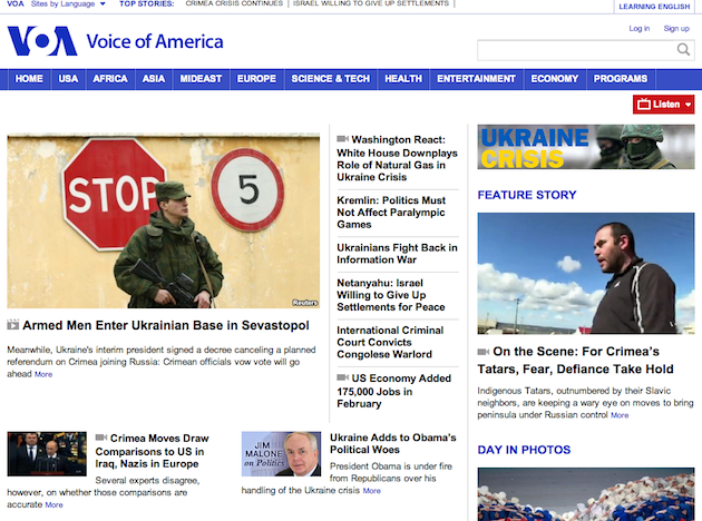 VOA Homepage Screen Shot 2014-03-07 at 8.06PM EST. Voice of America is not yet reporting that Malaysia Airlines 'has lost contact' with plane carrying 239 people. All other major international media outlets have posted breaking news reports on the missing plane within the last hour.