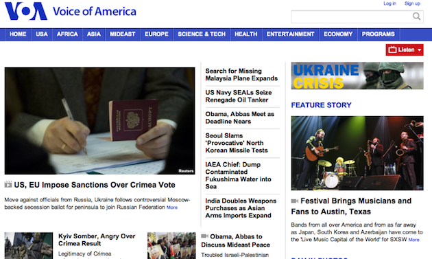 Voice of America Homepage Screen Shot 2014-03-17 at 10.48AM EDT