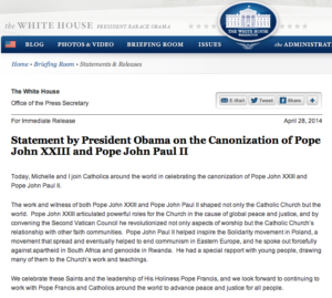 Obama on John XXII, John Paul II Canonization