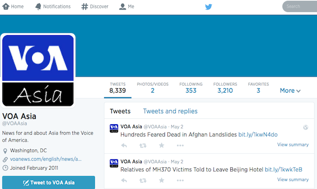 VOA Asia Twitter Screen Shot 2014-06-29 at 9.20PM EDT