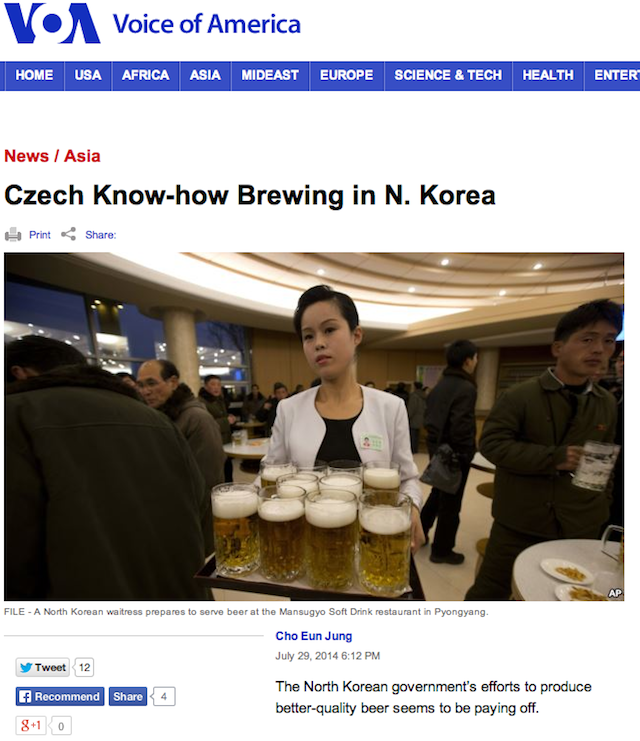 VOA English News Screen Shot 2014-07-29 at 7.25 PM EDT. There is no mention in this VOA English News report of malnutrition in North Korea. Such a mention might have spoiled beer tasting for Western tourists going to North Korea.