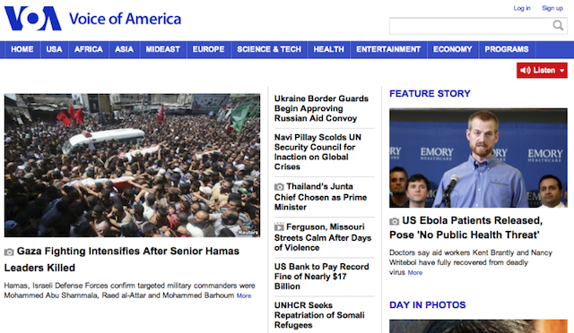 VOA Homepage Screen Shot 2014-08-21 at 1.45PM EDT