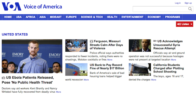 VOA USA News Page Screen Shot 2014-08-21 at 2.00PM EDT