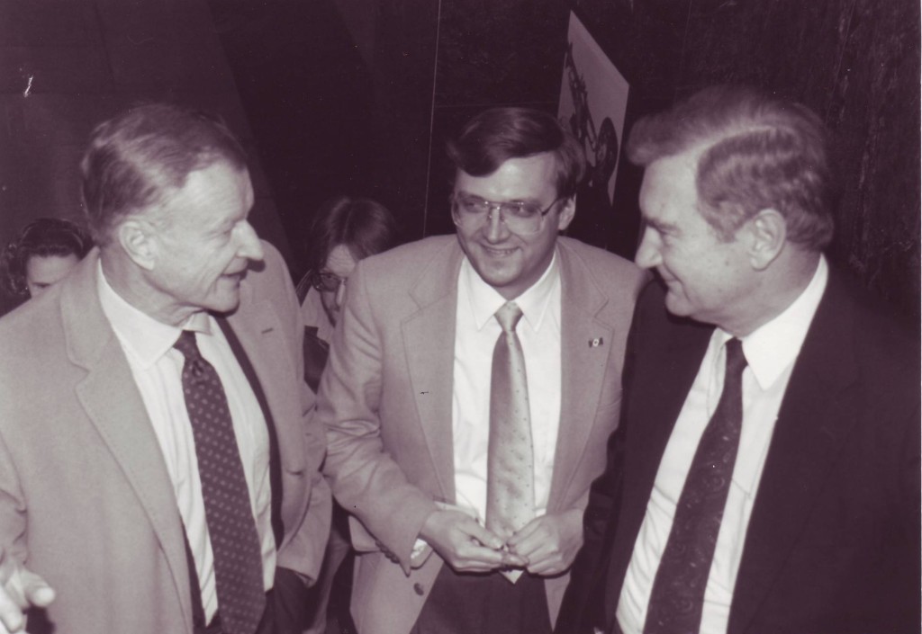 Former National Security Advisor Dr. Zbigniew Brzezinski with Voice of America Polish Service director Ted Lipien deputy director Marek Walicki after one of Worldnet - VOA - Polish TV and Radio programs in the late 1980s.