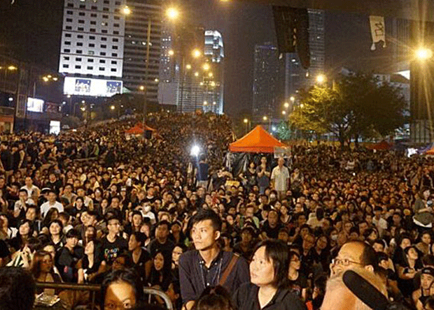 Pro-democracy protesters gather near the Hong Kong government headquarters in Admiralty, Oct. 4, 2014.