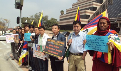A group of Tibetans and human rights community supporters protested in March 2012 in Los Angeles at the Sony Pictures Entertainment office against the planned silencing of the Voice of America (VOA) Tibetan radio programs by the Broadcasting Board of Governors (BBG), a US federal agency in charge of VOA and other US international broadcasts. Sony executive Michael Lynton, one of President Obama’s close friends, served at the time as the BBG’s interim presiding governor.
