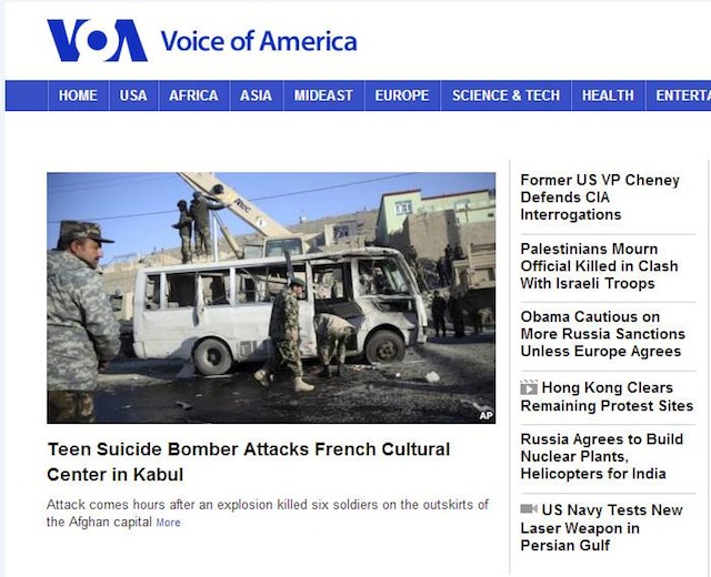 VOA Homepage During CIA Director Brennan's News-Conference