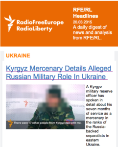 RFE/RL March 20, 2015 headline refers to "Alleged Russian Military Role in Ukraine." The word "Alleged" was later removed.