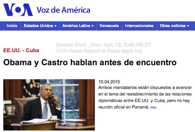 VOA Spanish U.S.-Cuba News Page Screen Shot 2015-04-13 at 3.48PM ET