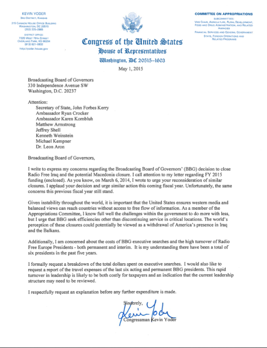 Rep. Kevin Yoder BBG May 2015 Letter