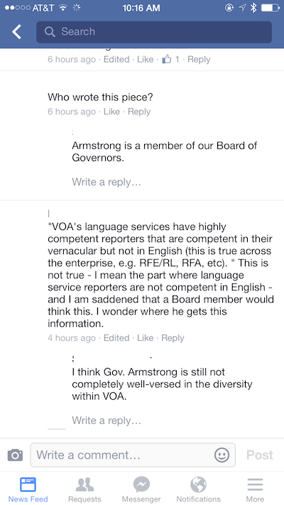 VOA Reporters Respond to BBG Governor Matt Armstrong