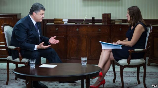 VOA's Myroslava Gongadze speaks with Ukrainian President Petro Poroshenko in Kyiv, Ukraine, September 4, 2015