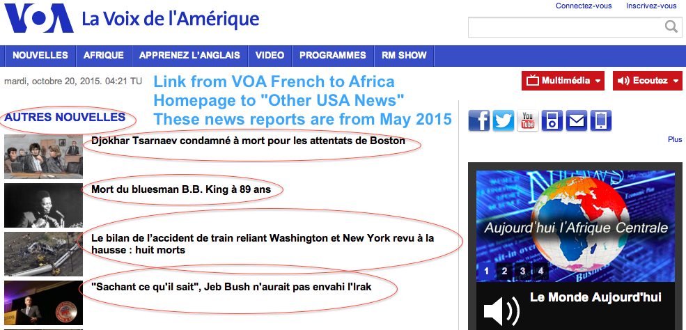Other USA News on VOA French to Africa Not Updated Since May 2015 Screen Shot 2015-10-20 at 12 21 AM EDT