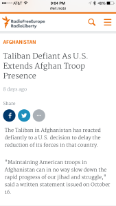 RFERL Taliban Defiant Report Screenshot