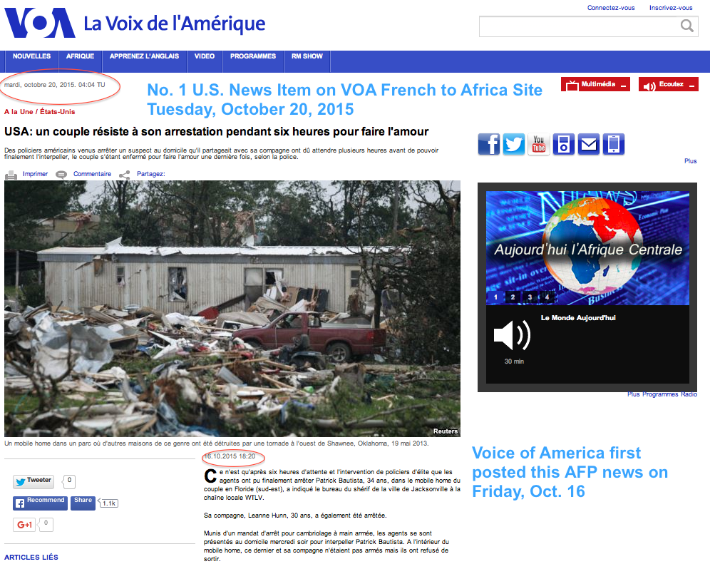 Voice of America French to Africa AFP News Report - Number One U.S. News Item Screen Shot 2015-10-20 at 12.05 AM EDT