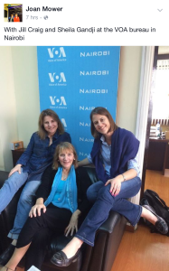 BBG's Joan Mower With Jill Craig and Sheila Gandji at the VOA bureau in Nairobi, Joan Mower Facebook Photo