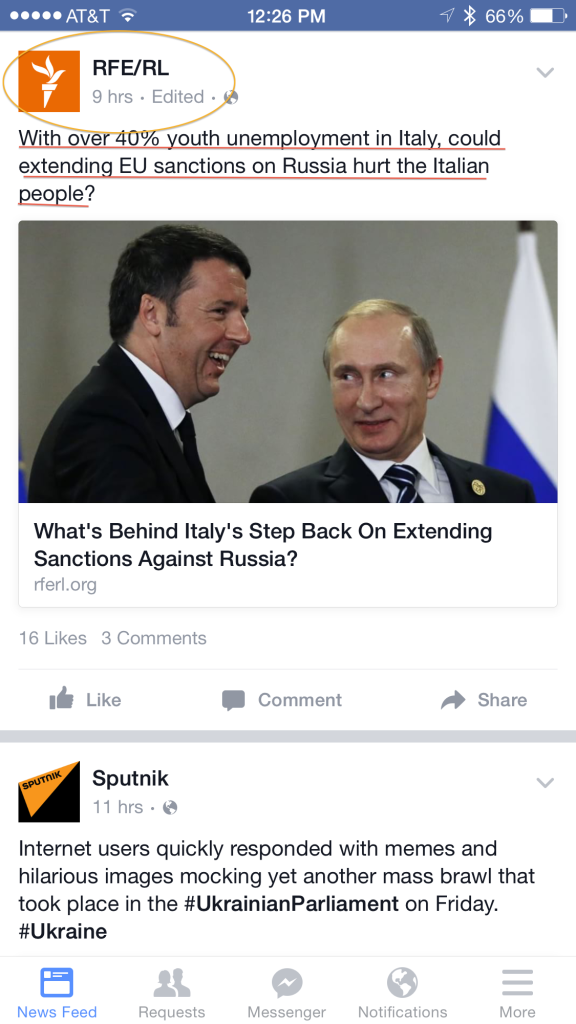 RFERL Facebook Post on Italy and Russia Sanctions