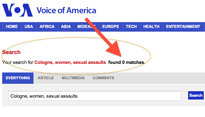 Voice of America English News Wesbsite Search for Cologne Women Sexual Assaults Screen Shot 2016-01-06 at 1:18 AM EST