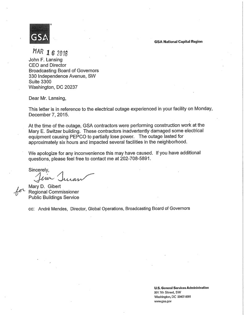 GSA letter of apology to BBG