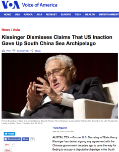 Kissinger Dismisses Claims That US Inaction Gave Up South China Sea Archipelago VOA Screen Shot 2016-04-30 at 6.23 PM ET