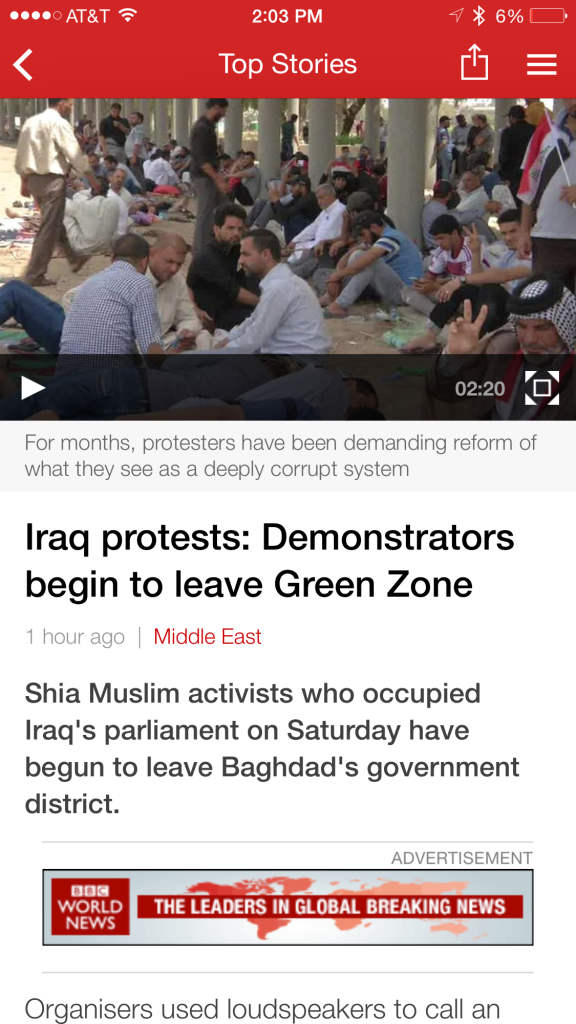 BBC Sun May 1 2:03 PM ET Iraq Protests: Demonstrators Begin to Leave Green Zone