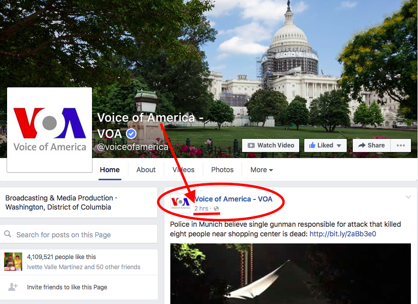 VOA Facebook Page Screen Shot 2016-07-22 at 10:41 PM ET