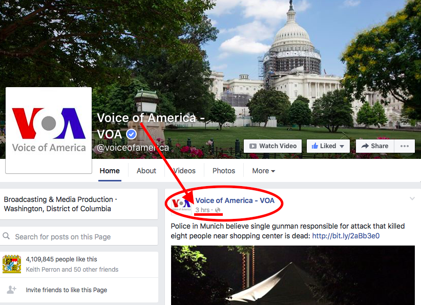 VOA News Facebook Page Screen Shot 2016-07-22 at 11:36 PM ET