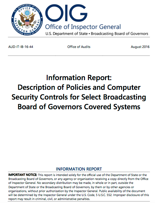 OIG BBG Computer Security Controls August 2016 Report