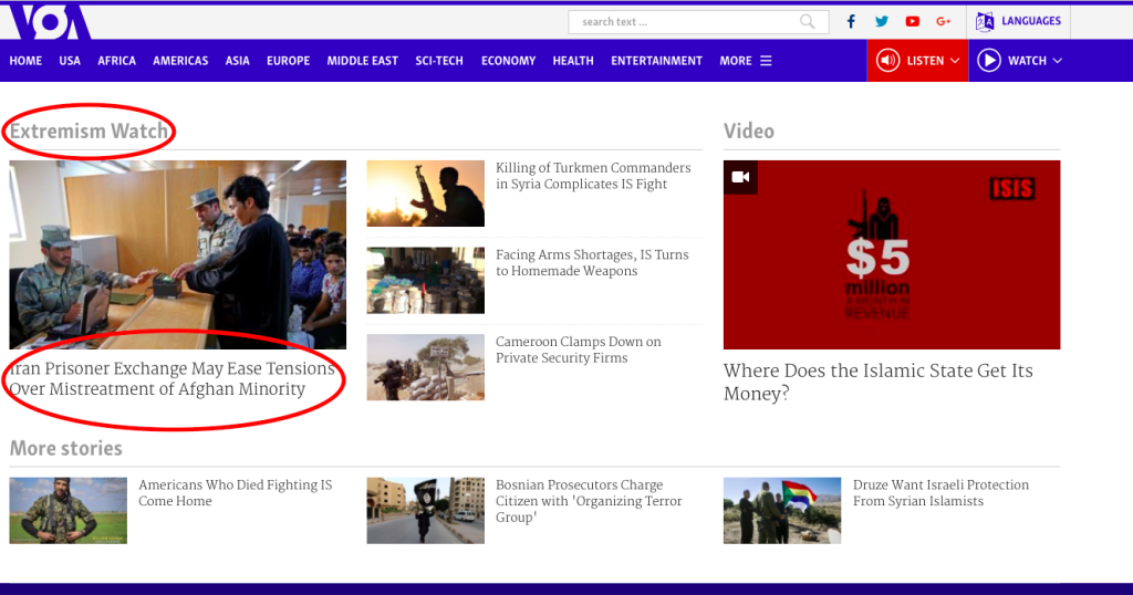 VOA Extremism Watch Website Screen Shot 2016-09-19 at 6:30 PM ET