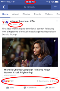 VOA Michelle Obama Facebook Post Screen Shot 2016-10-14 at 12:45 PM ET Friday