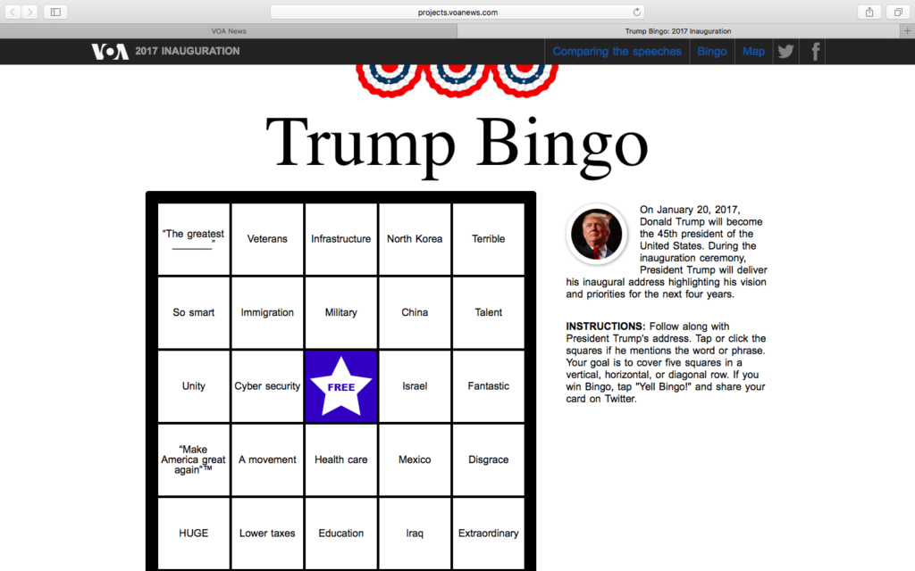 Voice of America Screen Shot of Trump Inauguration Bingo 2017-01-20 at 12.04 PM ET