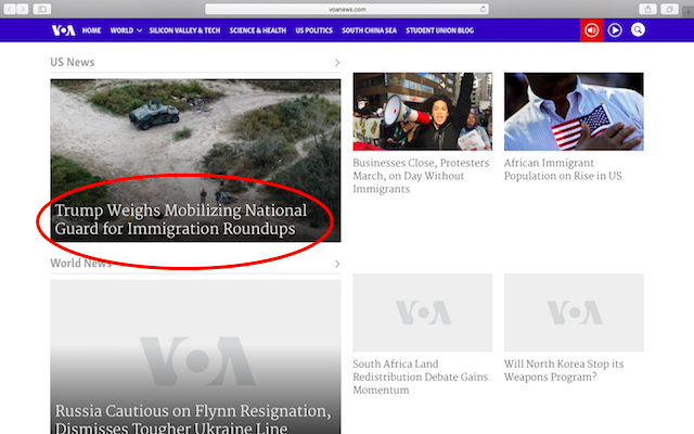 VOA News Full Site Homepage Screen Shot 2017-02-17 at 2.20 PM ET.