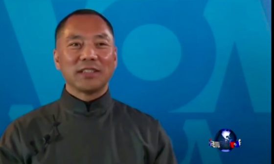 Chinese whistleblower Guo Wengui being interviewed by the Voice of America (VOA) Mandarin Service in April 2017. VOA senior management ordered the shortening of the live portion of the interview after the Chinese communist government and its Embassy in Washington demanded the canceling of the VOA program to China with Guo Wengui.