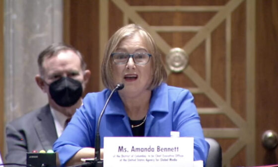 Amanda Bennett at the Senate Foreign Relations hearing, June 7, 2022, to discuss her nomination for the U.S. Agency for Global Media (USAGM) CEO position.